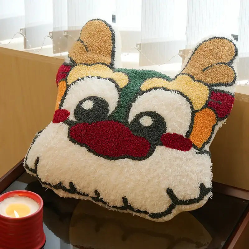 Decorbites™ king size embroidered cotton bedding set with plush cushion featuring green face and yellow antlers design