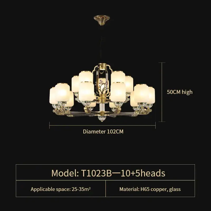 Elegant brass and glass decorbites jade chandelier t1023b with ten larger and five smaller frosted glass shades for modern villas