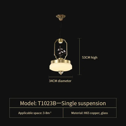 Decorbites jade chandelier vintage-style pendant light with brass copper frame and opaline frosted glass shade