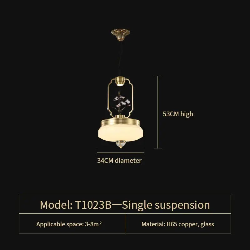 Decorbites jade chandelier vintage-style pendant light with brass copper frame and opaline frosted glass shade