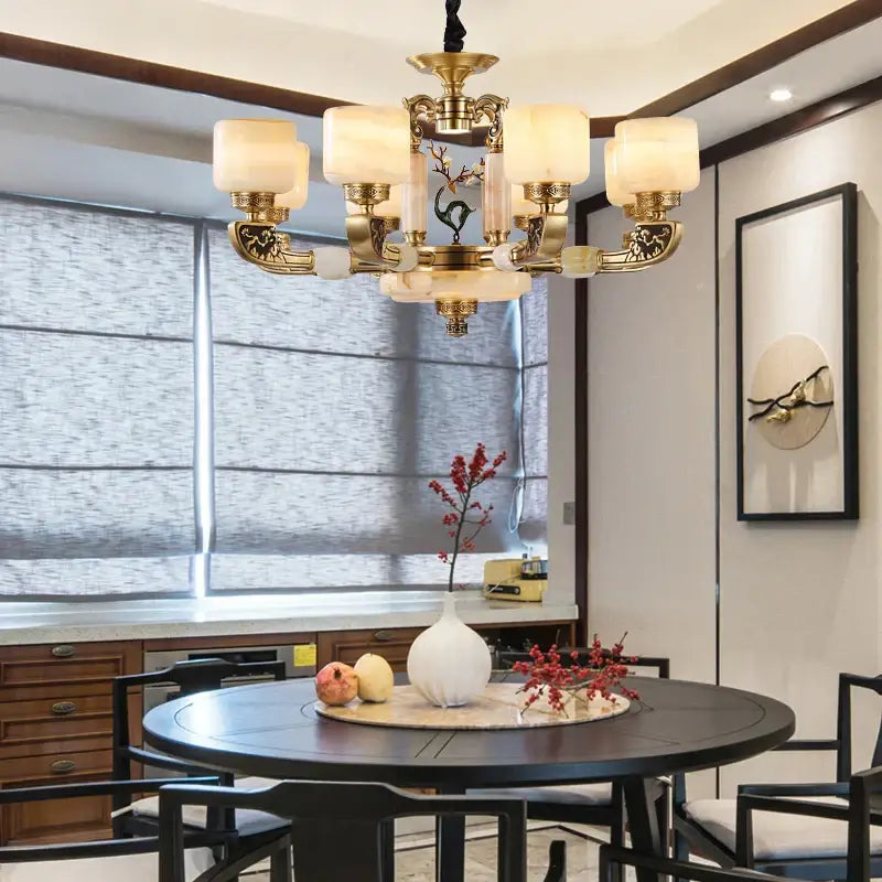 Brass jade chandelier with frosted glass shades and ornate detailing decorbites jade chandelier for modern living room and restaurant decor