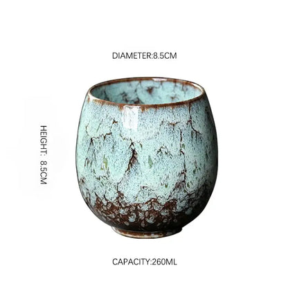 DecorBites™ ceramic coffee cup set handcrafted with crackled turquoise glaze and earthy brown accents, 250ml capacity