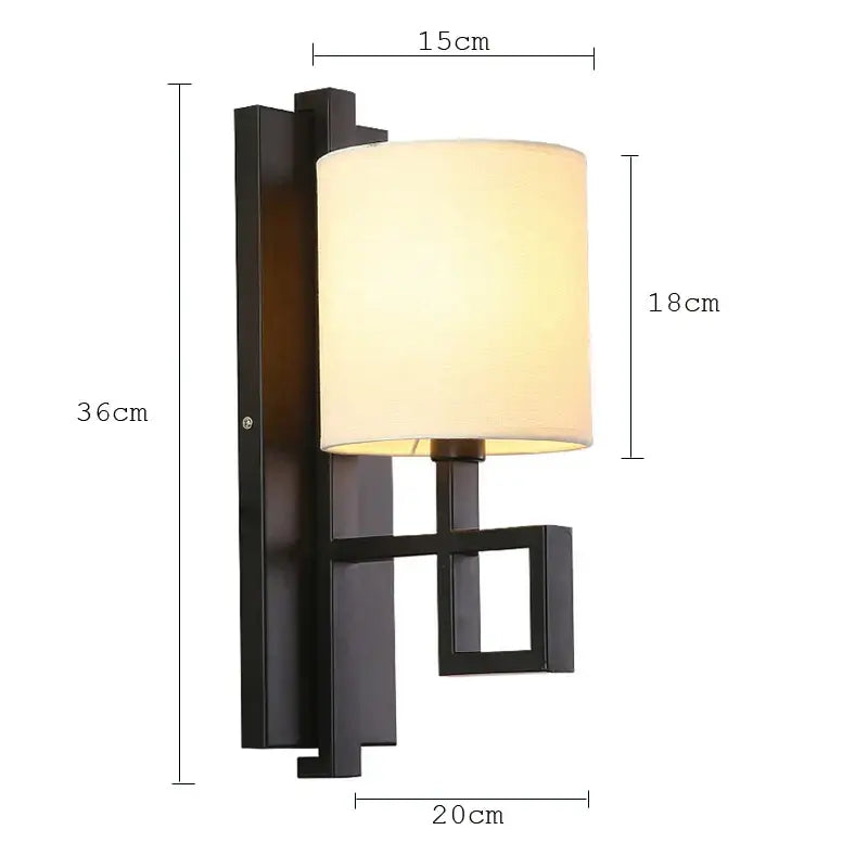 Black metal wall sconce with cylindrical off-white fabric shade lantern cloth wall light for bedroom corridor or restaurant