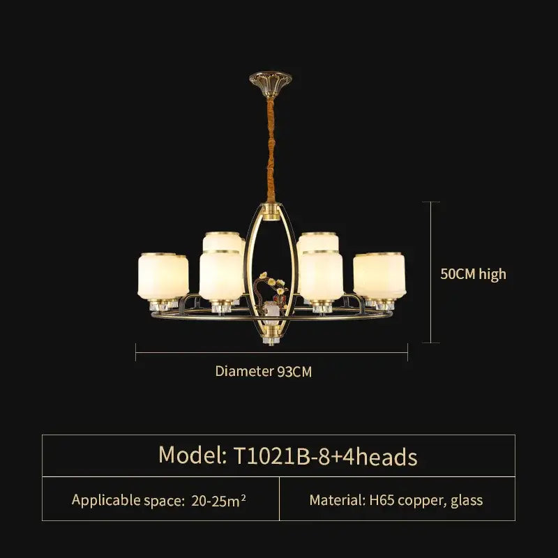 Elegant copper chandelier by DecorBites natural jade with six frosted glass shades for luxury living room villa lighting