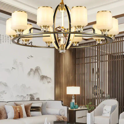 Gold-toned copper chandelier with frosted glass shades and crystal accents decorbites natural jade for luxury living room villa