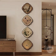 DecorBites™ ceramic wall plates with floral and bird motifs in beige for chinese painting porch door hanging mural decor