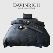 Davinrich home collection black satin bamboo jacquard duvet cover set with subtle white embroidered bamboo patterns