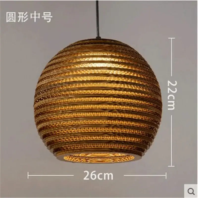A warm-toned spherical cardboard pendant light with a textured ribbed design from DecorBites pendant lights collection