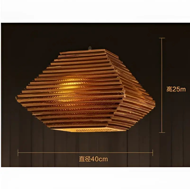 Golden hexagonal decorbites pendant lights with woven layered cardboard design and warm glowing illumination