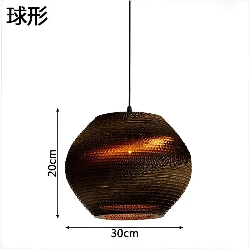 A spherical brown paper lantern with woven texture and warm lighting from decorbites pendant lights collection