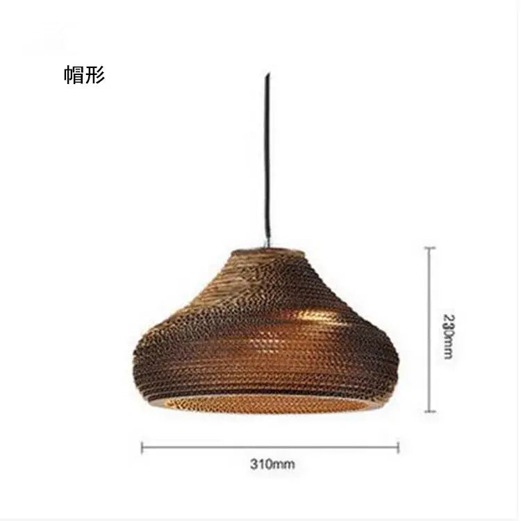 Decorbites™ warm-toned woven cardboard pendant light shaped like a hat for southeast asian style restaurant living room