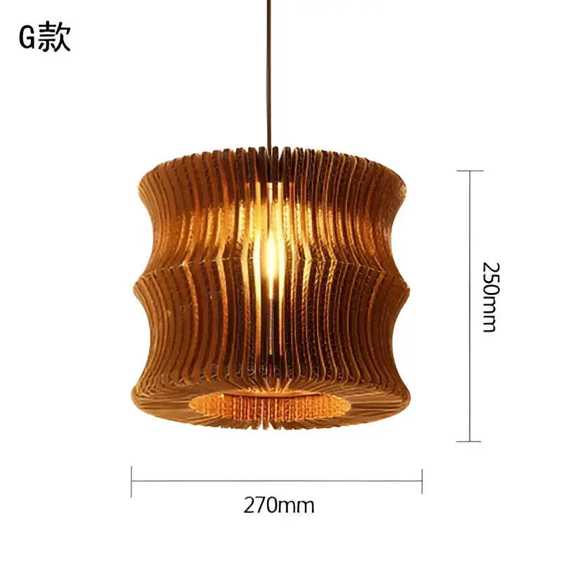 Warm-toned cylindrical decorbites™ chinese paper pendant light with layered cardboard design and hanging chain for living room
