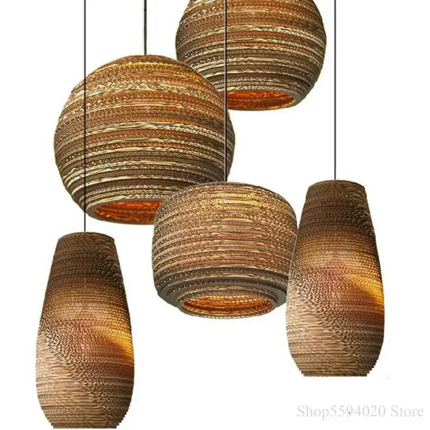 Decorbites™ brown textured paper pendant light with warm glow for restaurant and living room southeast asian style