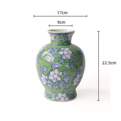 A green ceramic decorbites chinese retro blue and white porcelain vase with delicate floral patterns for home decor
