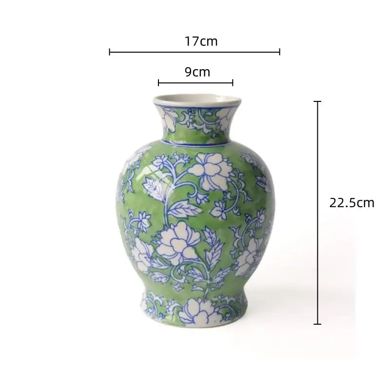 A green ceramic decorbites chinese retro blue and white porcelain vase with delicate floral patterns for home decor
