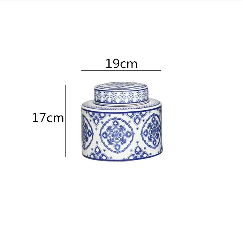 Decorbites chinese retro white ceramic tea caddy with blue floral patterns and matching lid for home décor and organization