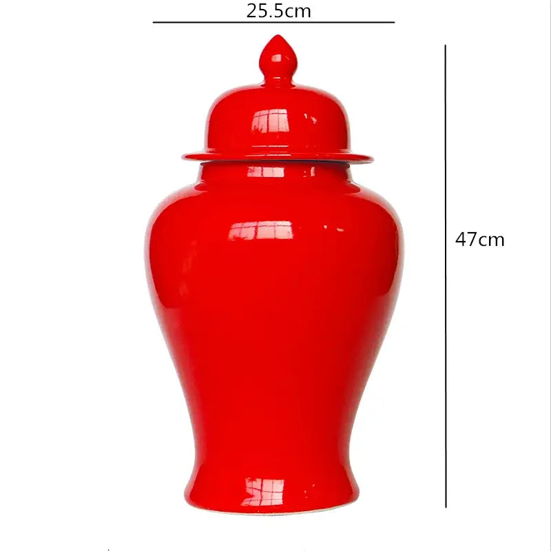 Vibrant red ceramic general jar vase with glossy finish and matching lid for home decor and storage by DecorBites™