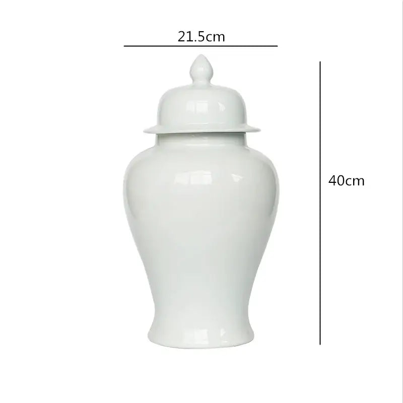 A sleek glossy white ceramic general jar vase with matching lid and tapered base for home decor and storage
