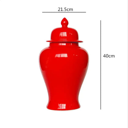 Vibrant red ceramic general jar vase with matching lid glossy finish handcrafted for home decor and storage by decorbites