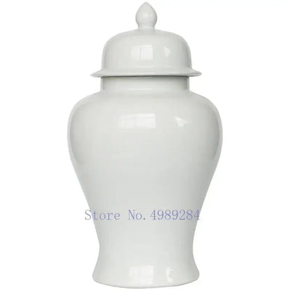White ceramic ginger general jar vase with matching lid and subtle glossy finish for home decor and storage