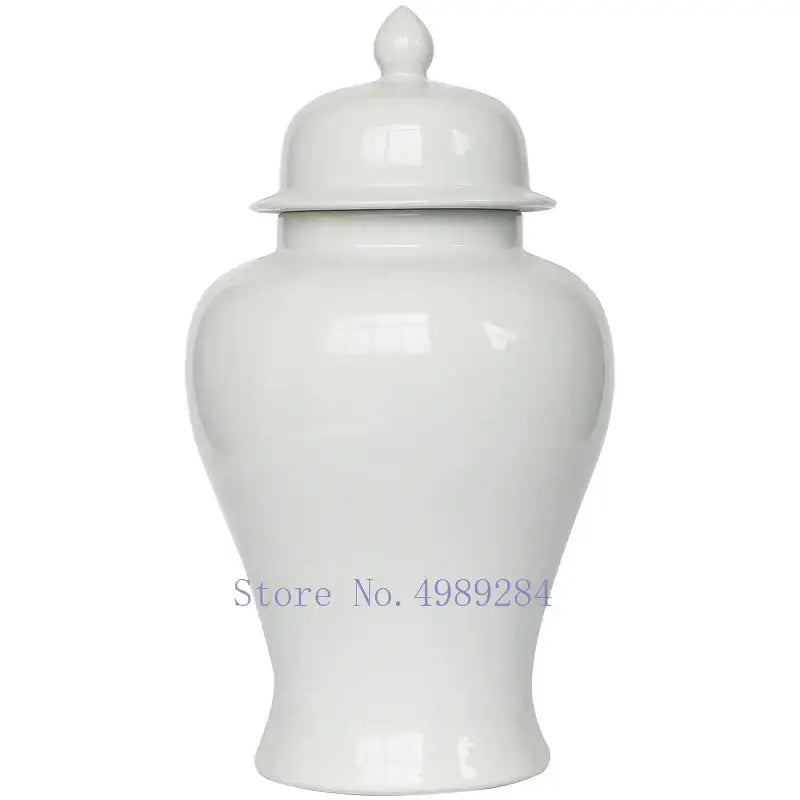 White ceramic ginger general jar vase with matching lid and subtle glossy finish for home decor and storage