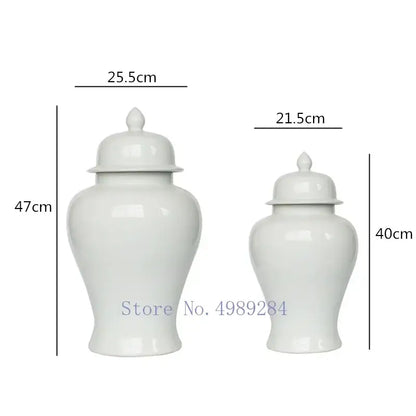 Two white ceramic general jar vases with lids, glossy finish, handcrafted by decorbites™ for home decor and storage