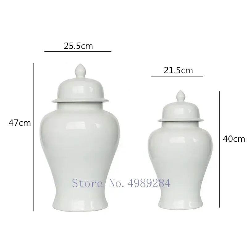 Two white ceramic general jar vases with lids, glossy finish, handcrafted by decorbites™ for home decor and storage