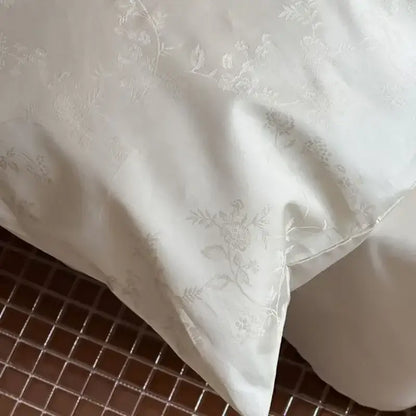 White pillowcase with delicate silver floral embroidery from decorbites chinese style 100% cotton jacquard duvet cover set