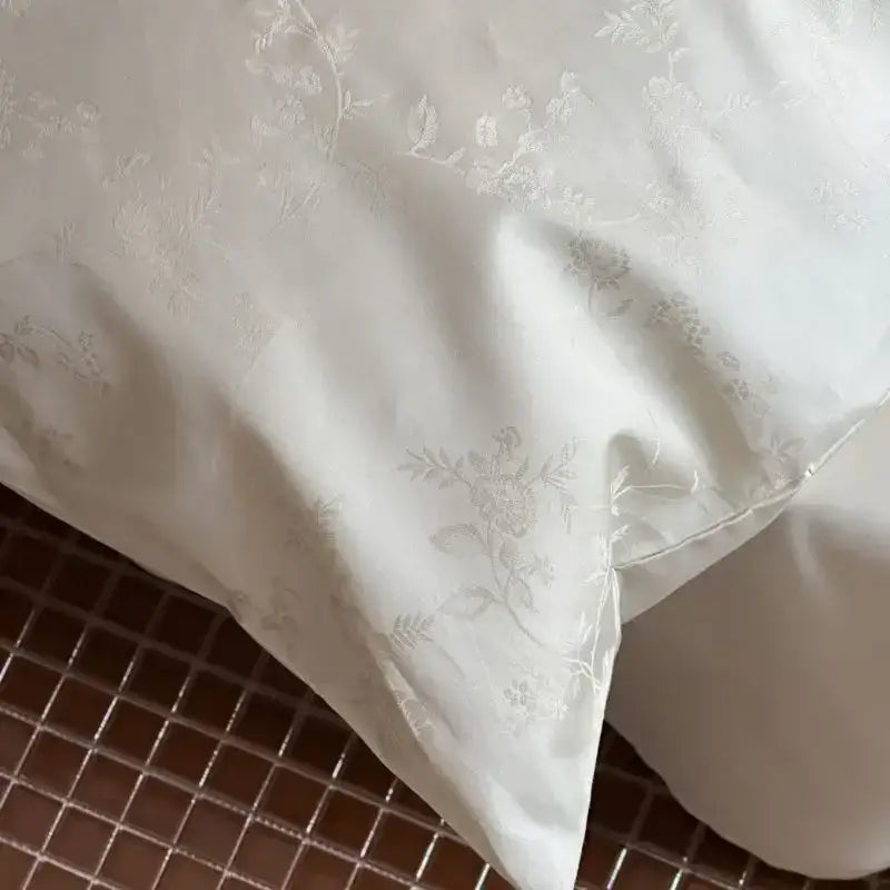 White pillowcase with delicate silver floral embroidery from decorbites chinese style 100% cotton jacquard duvet cover set