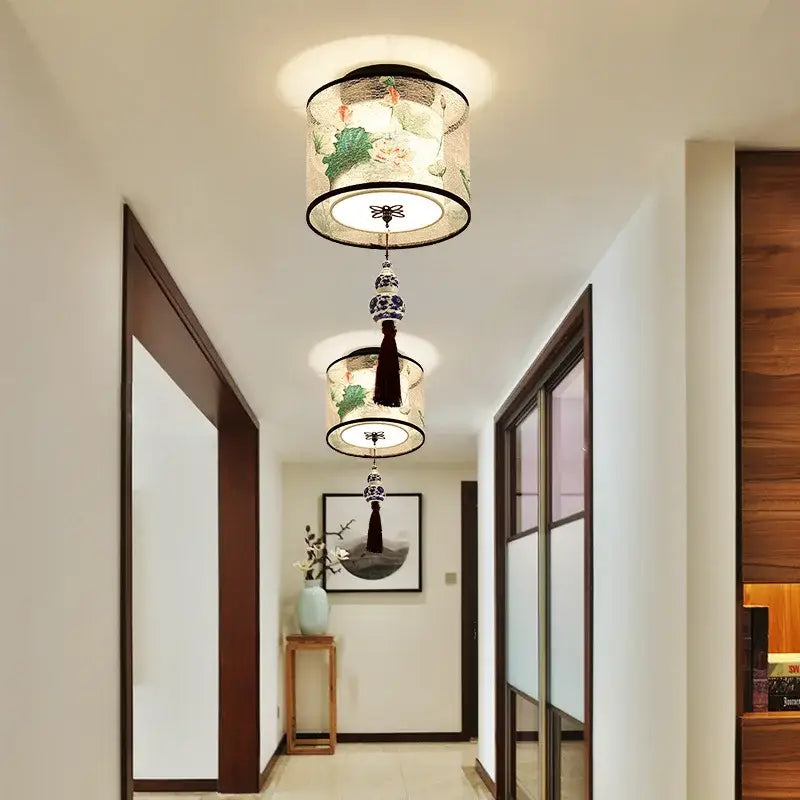 Decorbites chinese style ceiling lamp with floral bird patterns, dark beads, and tassels for hotel villa corridors