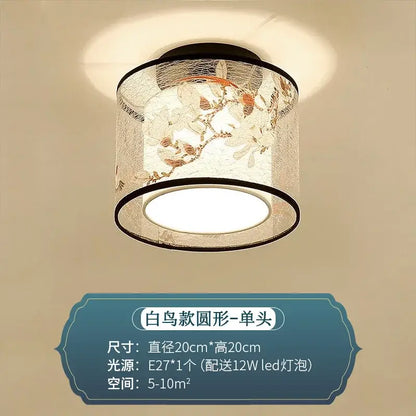 Decorbites chinese style ceiling lamp with black rim and crackled glass shade featuring warm orange floral patterns