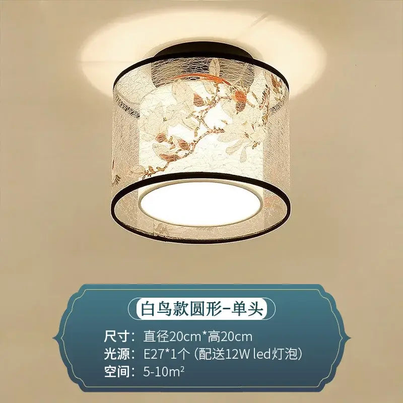 Decorbites chinese style ceiling lamp with black rim and crackled glass shade featuring warm orange floral patterns