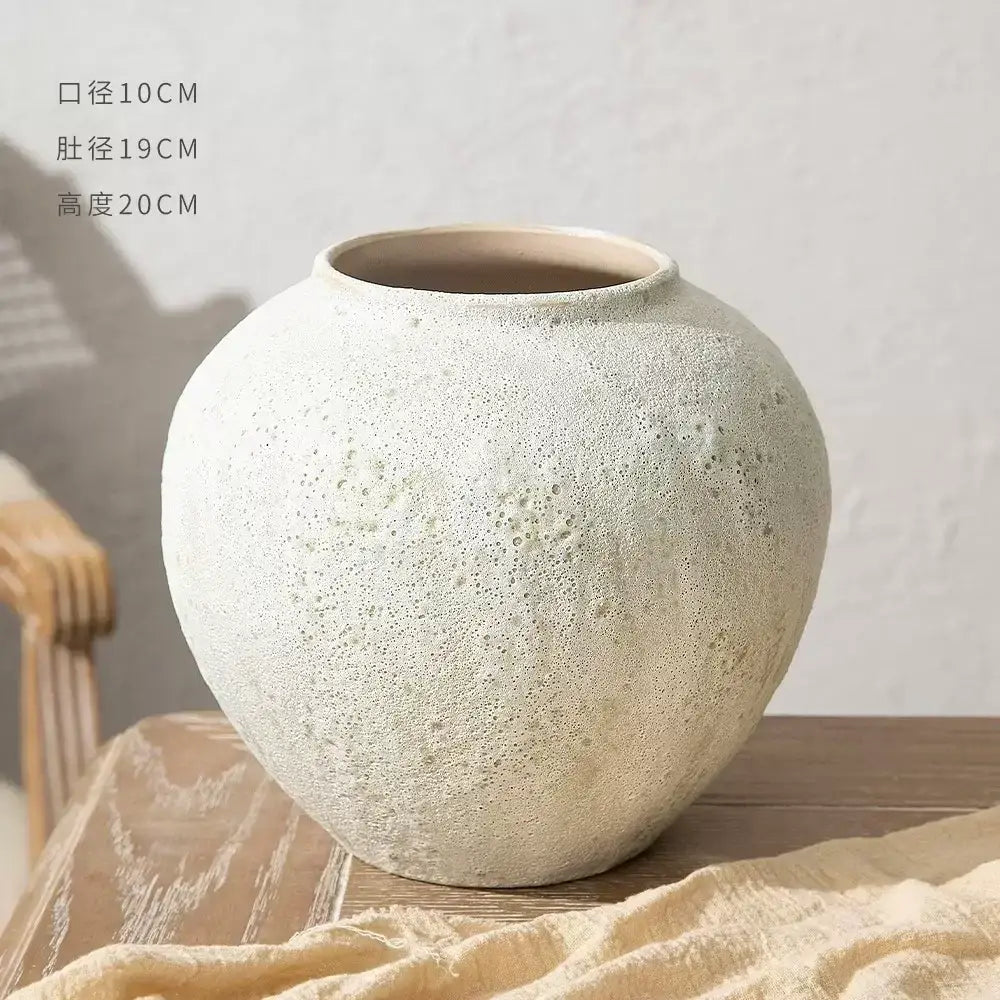 Decorbites™ chinese style ceramic vase in off-white with textured porous surface and subtle beige undertones for home decor