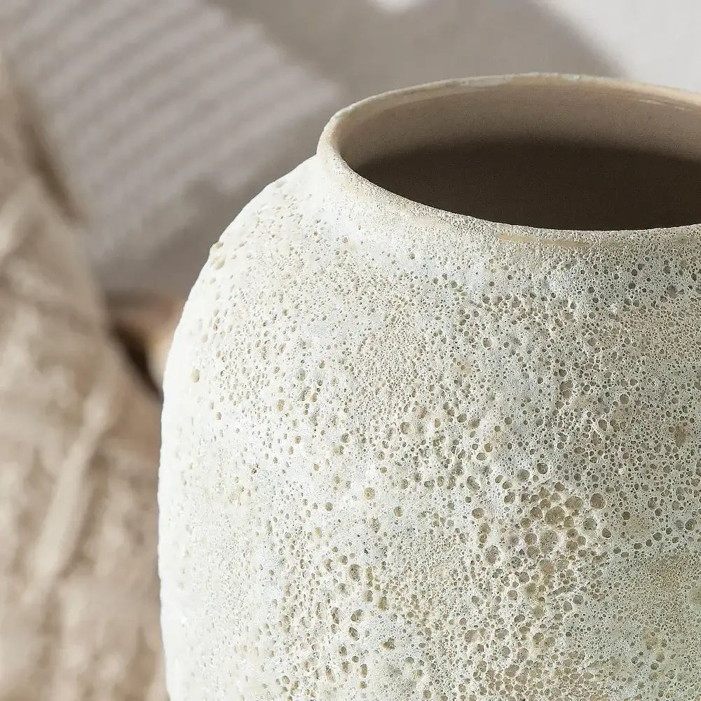 DecorBites™ chinese style ceramic vase in off-white with a speckled textured surface for elegant home decor