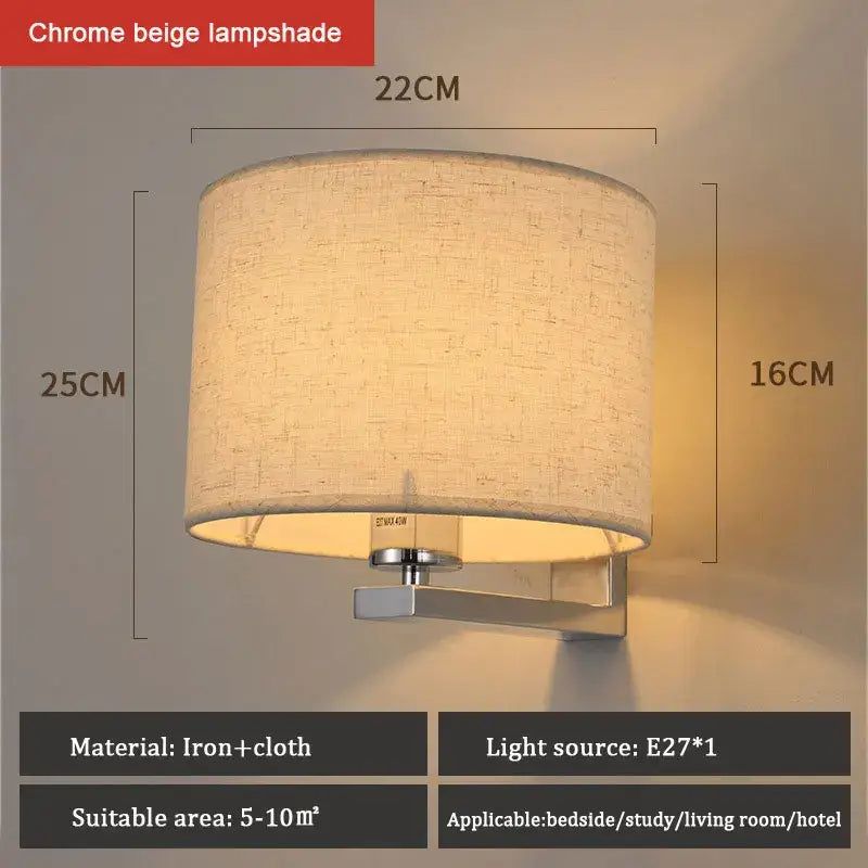 Chrome finished wall lamp with beige textured cloth covered shade decorbites™ chinese style for bedroom and living room