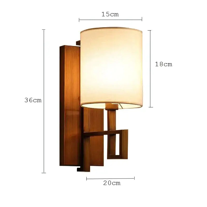 Warm-toned wooden wall lamp with cylindrical off-white fabric shade decorbites™ chinese style cloth wall lamp for indoor use