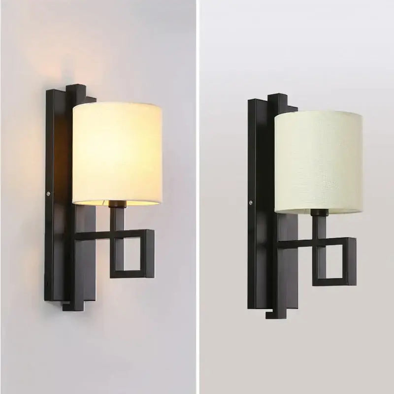 Black metal wall lamp with cylindrical off-white fabric shade decorbites™ style cloth wall lamp for bedroom and corridor