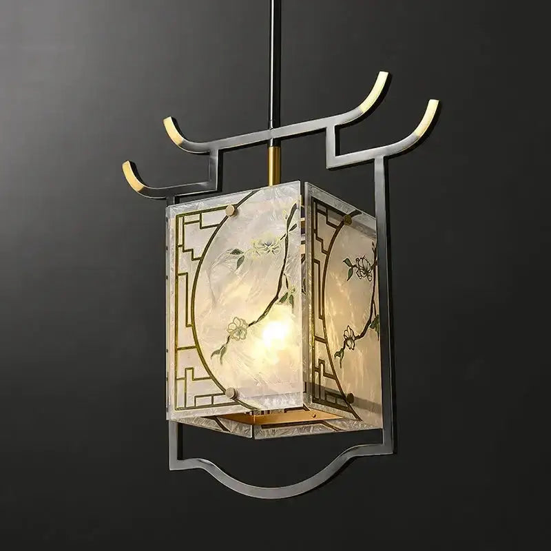 Decorbites™ chinese-style copper decorative hall lantern with metallic frame and floral translucent panels for bedroom bedside use