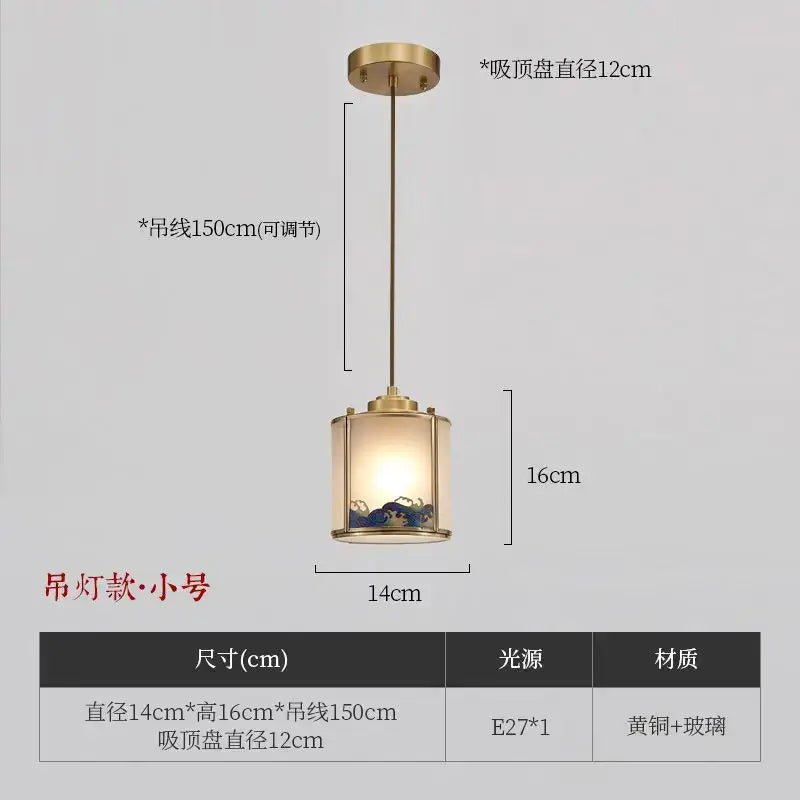 Decorbites™ chinese style copper pendant light with a brass frame and blue wave patterns for living space lighting