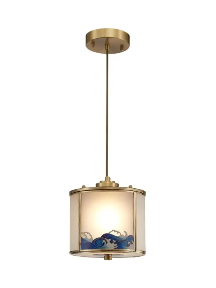 Decorbites™ chinese style copper pendant light with brass finish and blue wave glass shade for living space lighting