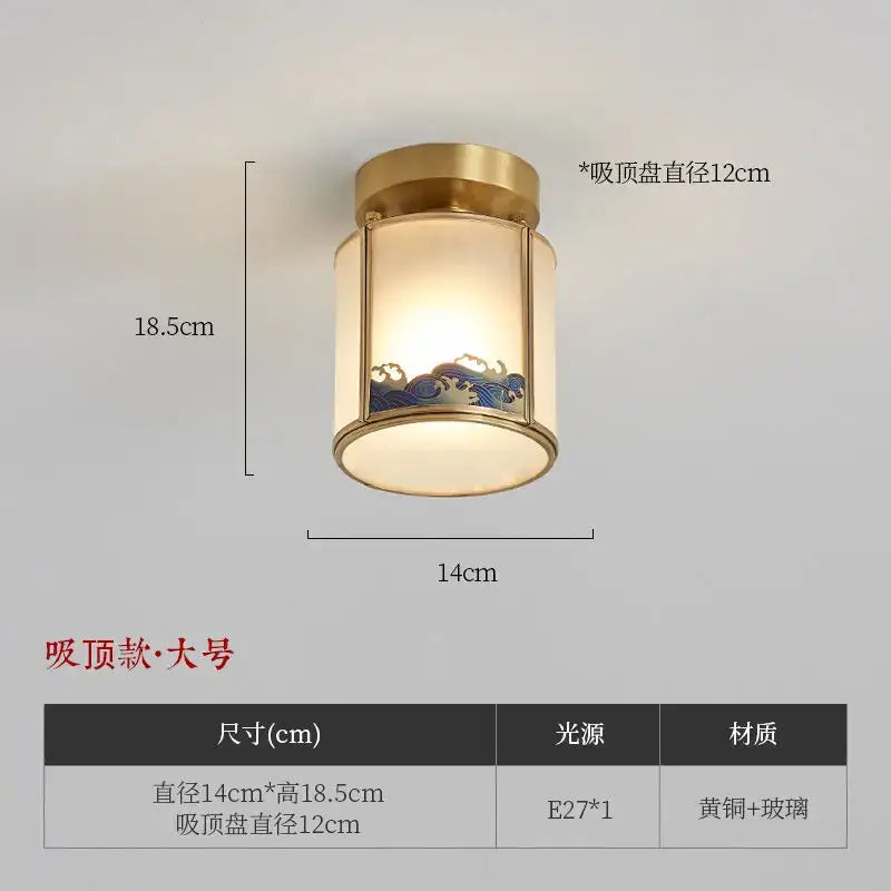 Decorbites™ chinese style copper pendant light with brass frame frosted glass and blue wave design for bedroom and aisle