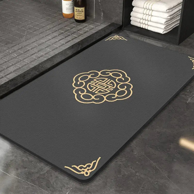 Black rubber door mat with gold embroidered chinese character design decorbites™ super absorbent entry door mat