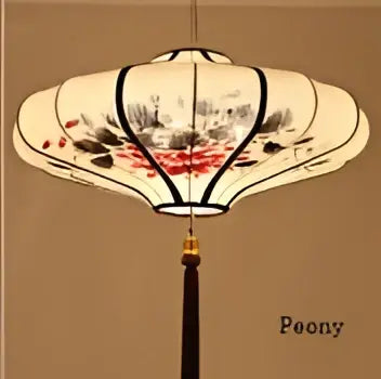Cream-colored paper pendant light with black and red floral design decorbites chinese style flower for home decor