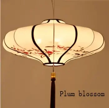 Decorbites chinese style pendant light with plum blossom red floral patterns on off-white paper for home decor