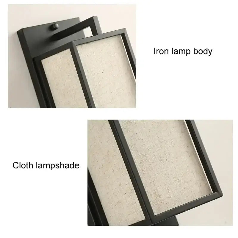 Black iron decorbites chinese style wall lamp with textured beige linen cloth cover and iron art body