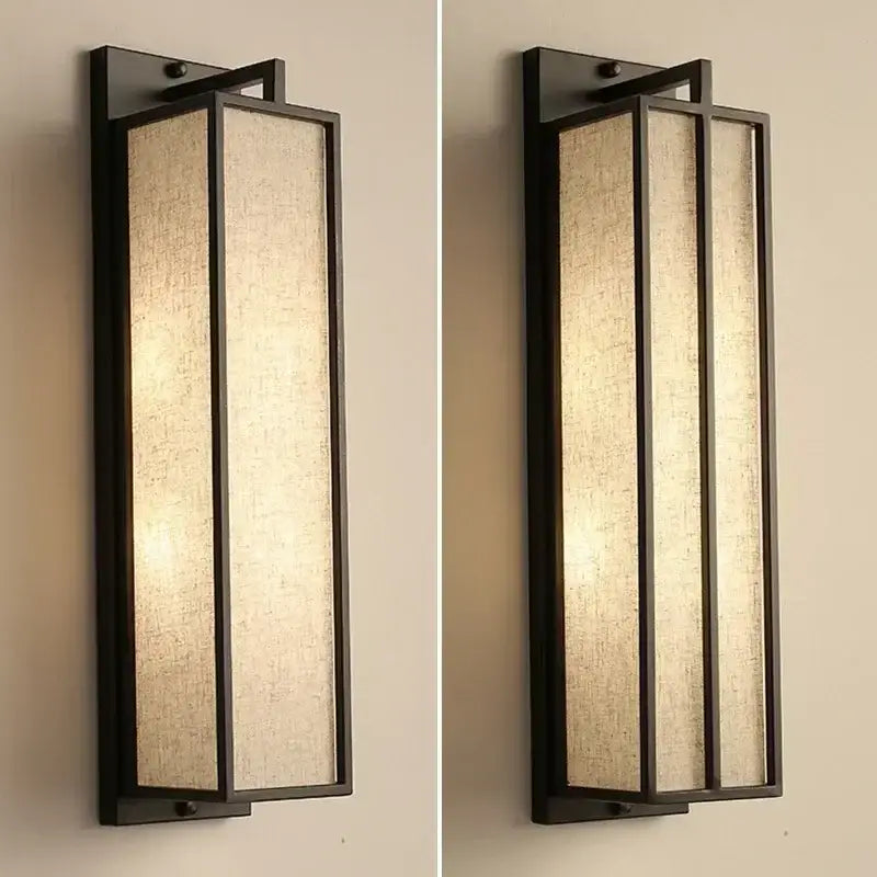 Black-framed decorbites chinese style wall lamp with beige linen cloth cover and chinese style iron art design