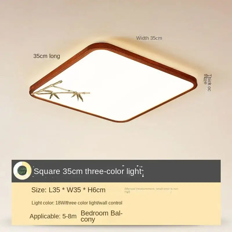 Decorbites™ chinese style square 35cm led ceiling lamp with warm wood frame and bamboo design for living room and bedroom