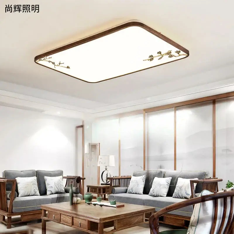 Decorbites™ chinese style led ceiling lamp with dark wood frame and gold floral embellishments for living room and bedroom