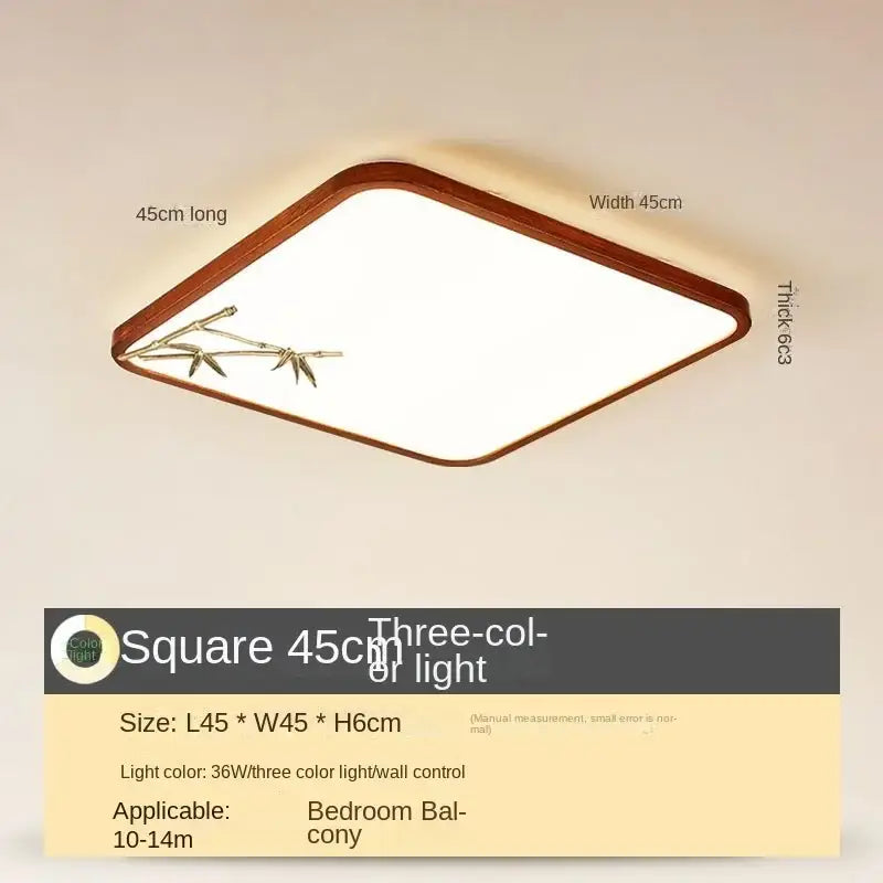 Decorbites™ chinese style 45cm square led ceiling lamp with wooden frame and bamboo design featuring three-color lighting for bedroom or balcony use