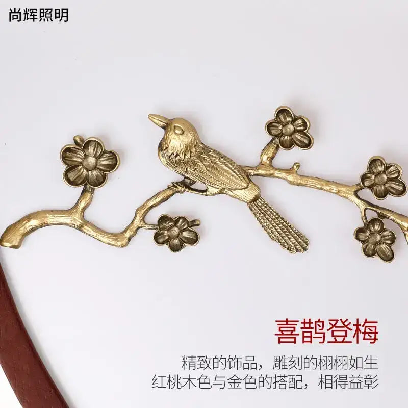 Decorbites™ chinese style led ceiling lamp featuring a golden brass bird with antique bronze finish on a blossomed branch